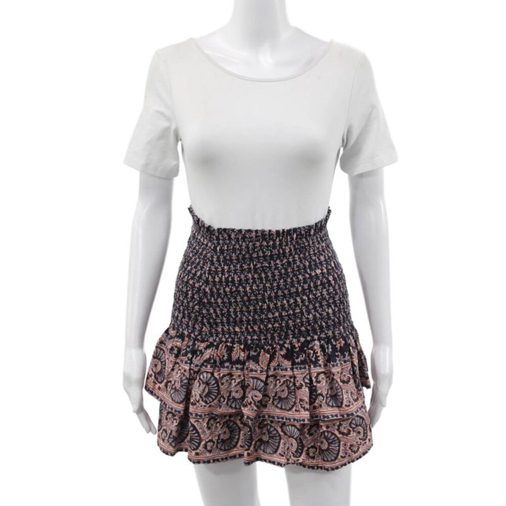 Sea New York Women Peasant Mini Paisley Cotton Short Skirt Dark Blue Size XS